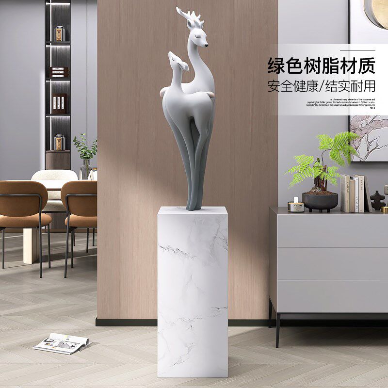 福鹿大型落地摆件轻奢客厅展厅大理石雕塑店铺装饰品开业乔迁礼品
