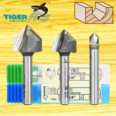 虎鲨V型刀 0304 TCT V型刀 1/4小柄90木工铣刀修边机铝塑板开槽