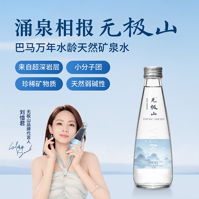 高端玻璃瓶弱碱性天然饮用矿泉水图片