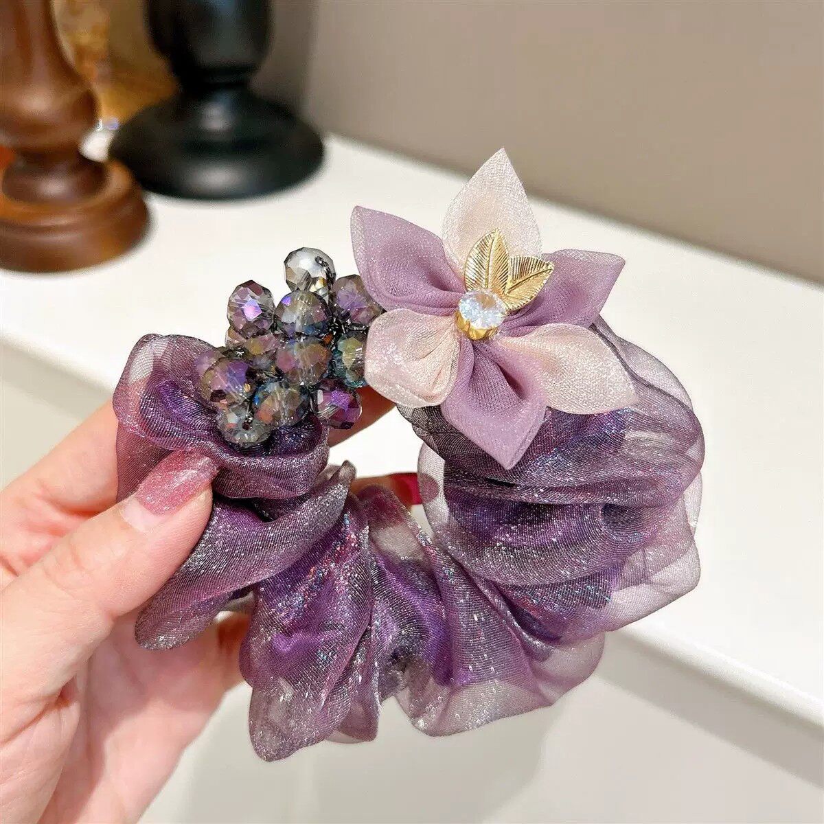 金叶子欧根纱花朵头花大肠发圈