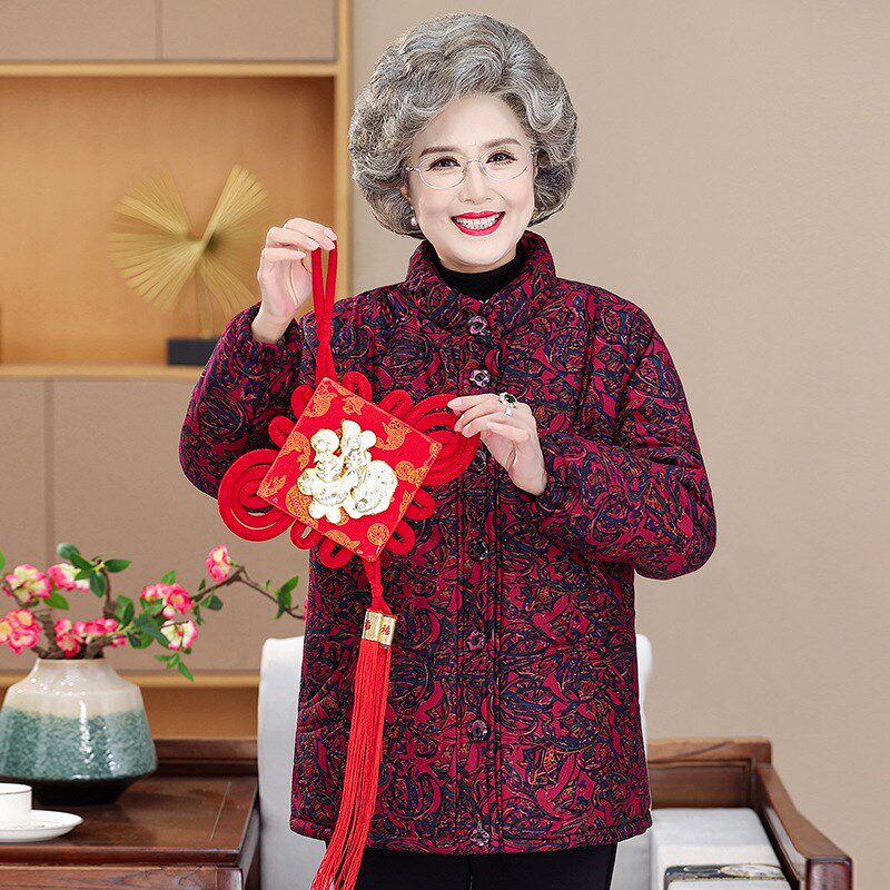 老太太棉衣奶奶棉袄加厚加绒大码妈妈冬季衣服中老年人冬装女外套