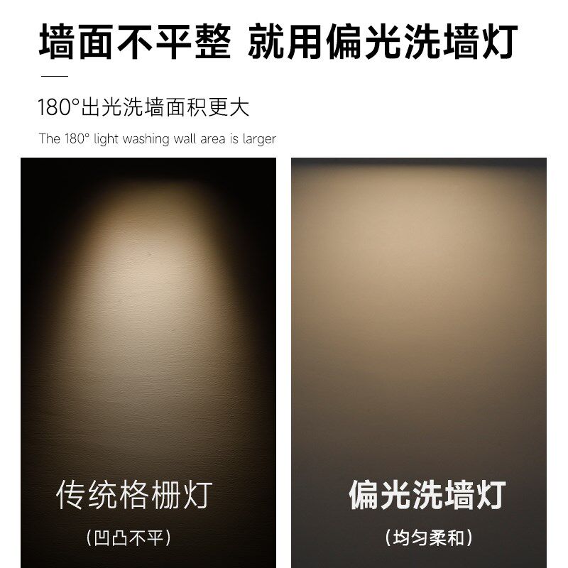 偏光款洗墙射灯办公室茶室照画 画长条格栅钻孔灯防眩背景墙均匀