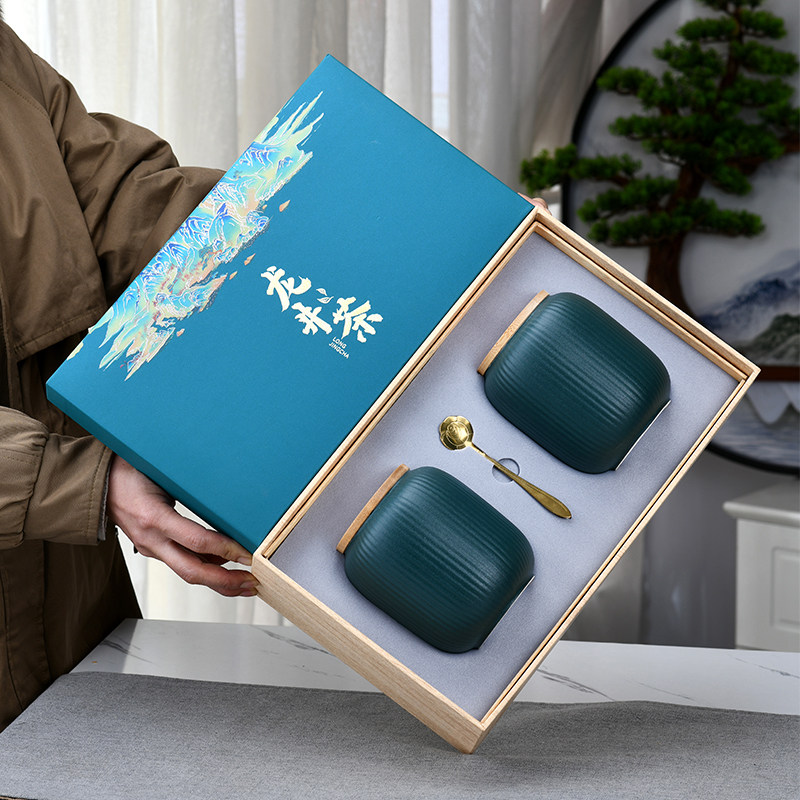 明前龙井茶包装盒空盒子碧螺春礼盒毛尖高档陶瓷礼品盒茶叶罐密封
