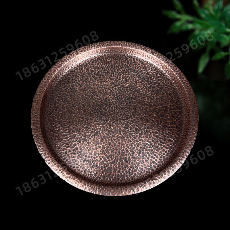 紫铜茶盘 纯紫铜 加厚 家用圆形盘子 铜壶茶盘 铜盘 加厚手工