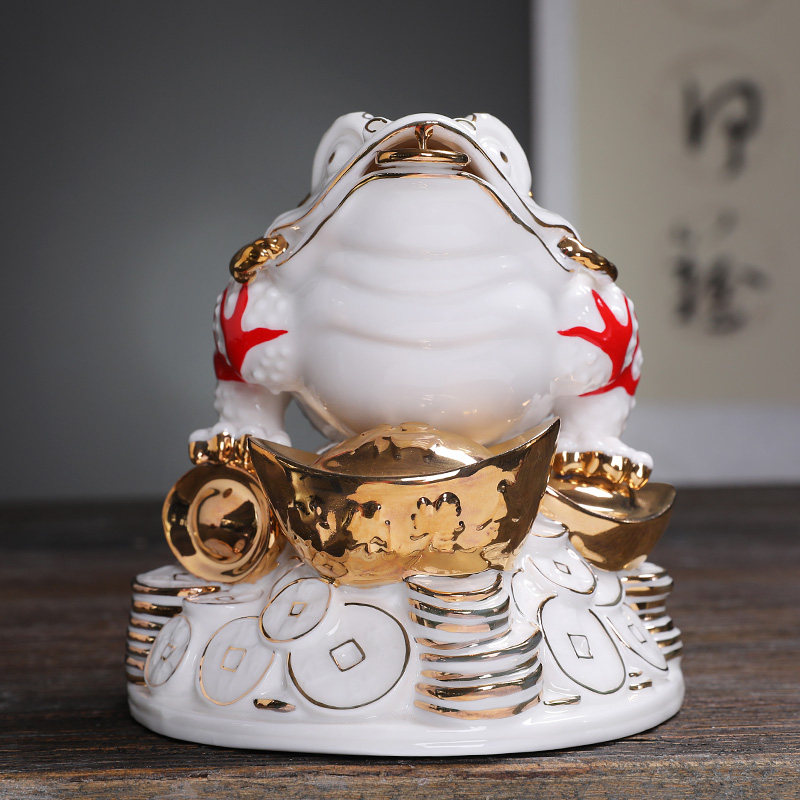 白色描金陶瓷桌面金蟾摆件开业礼品蟾蜍客厅装饰品日常办公室招财