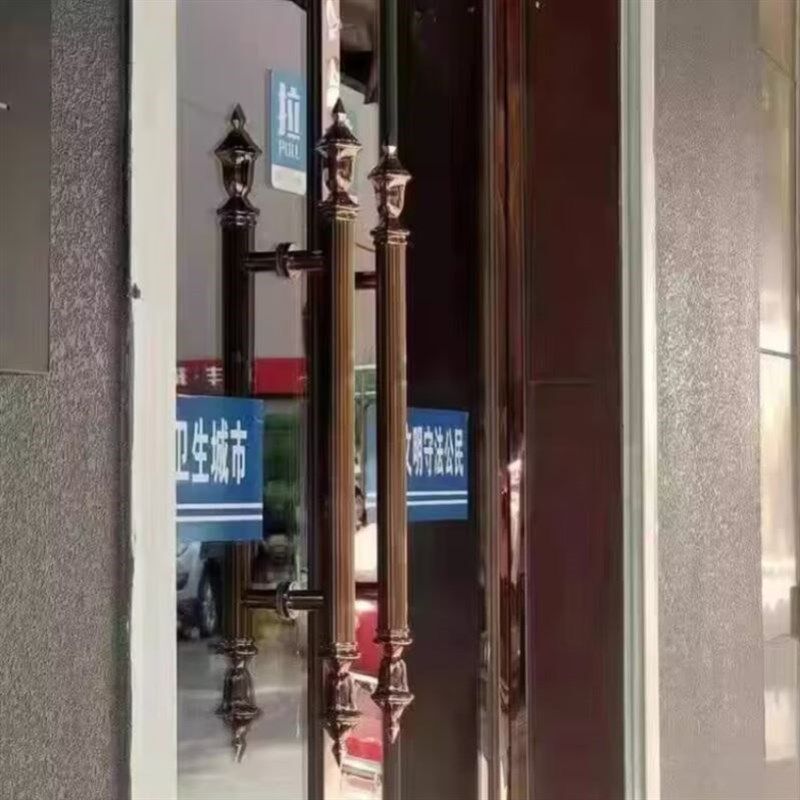 古铜皇冠头拉手冬瓜头款不锈钢木门复古红玻璃把手大门欧式仿古