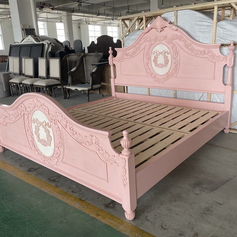 法式实木公主床欧式时尚简约女儿床儿童房少女粉色小女孩床可定制