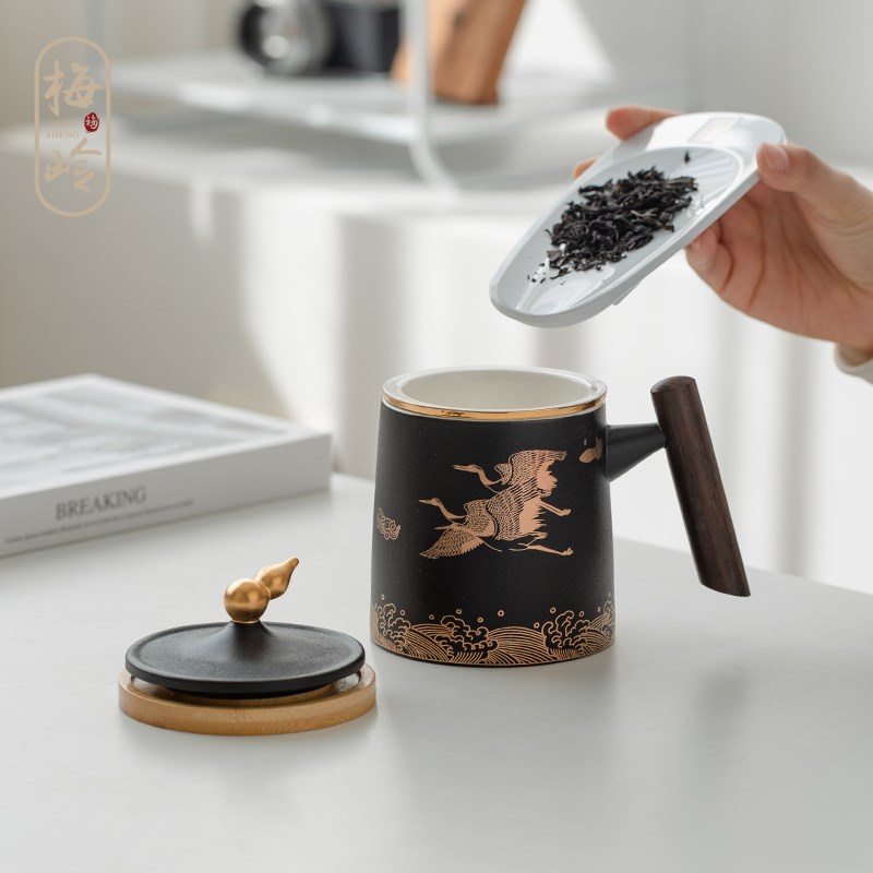 陶瓷马克杯水杯带盖创意葫芦办公室个人杯茶水分离企业定制logo