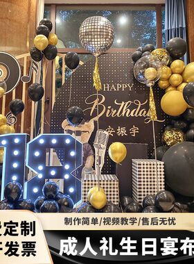 男士18岁生日成人礼酒店背景气球桌面椅子装饰拍照墙布置定制KT板