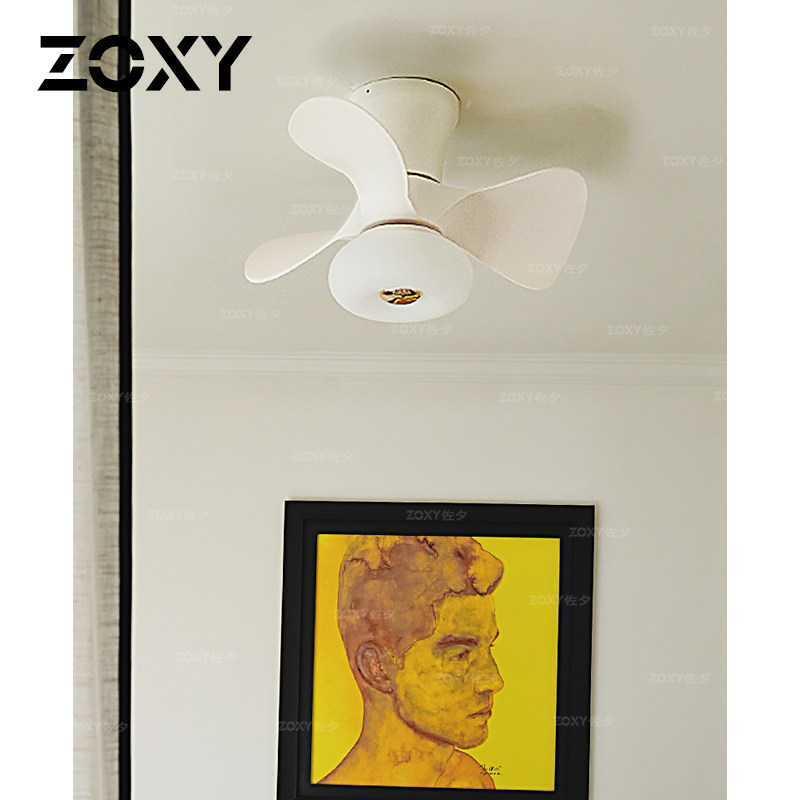 zoxy中古奶油风北欧吸顶风扇灯卧室简约吊扇灯餐厅书房变频电风灯