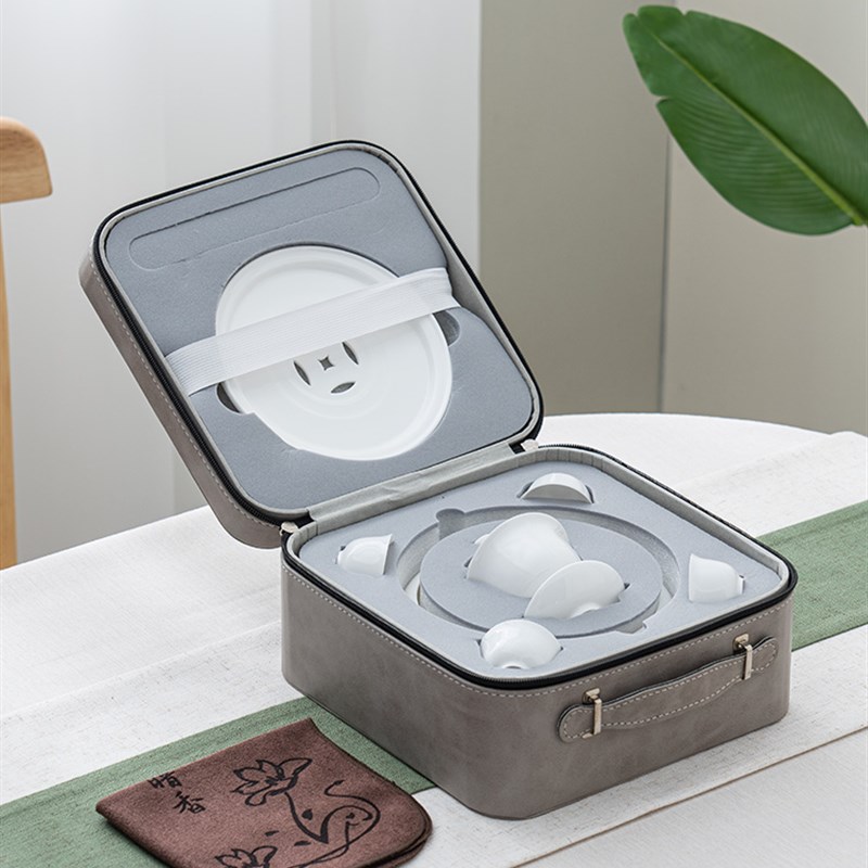 薄胎骨瓷茶具户外旅行便携冲茶器 潮汕工夫茶具 3寸盖碗配6寸茶盘