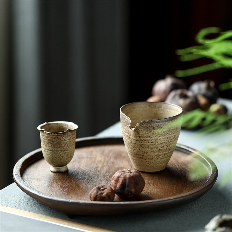 磨砂黄釉公道杯景德镇纯手工陶瓷茶具复古粉引开片可养匀杯茶海大