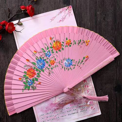 红色跳舞扇子双面西班牙实木扇舞蹈扇旗袍舞台走秀表演扇红扇折扇