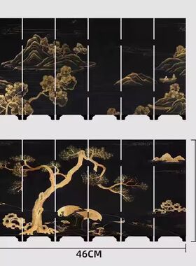 茶空间文创双面小屏风摆件仿古复古茶台漆器摆件茶道配件礼盒装