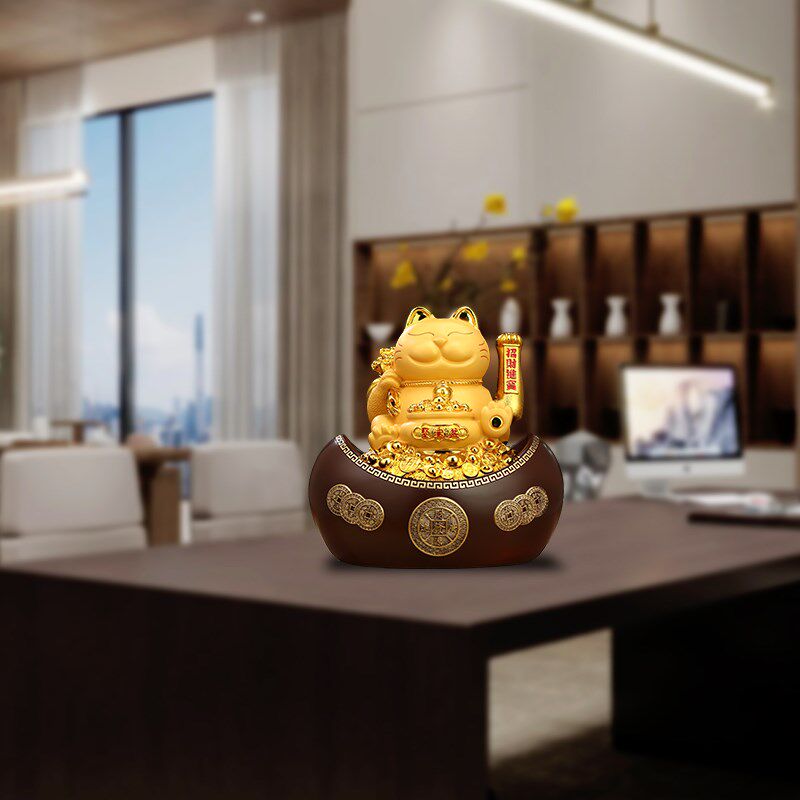 招财猫元宝存钱罐摆件自动招手店铺收银台办公室前台装饰开业礼物