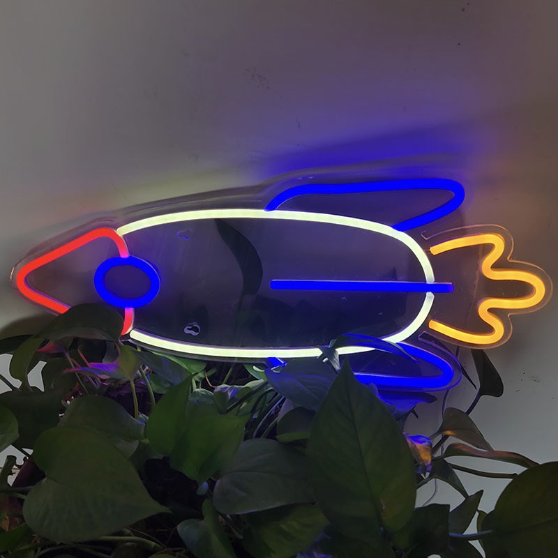 新款LED霓虹灯火箭party室内酒吧墙壁装饰广告牌彩灯派对
