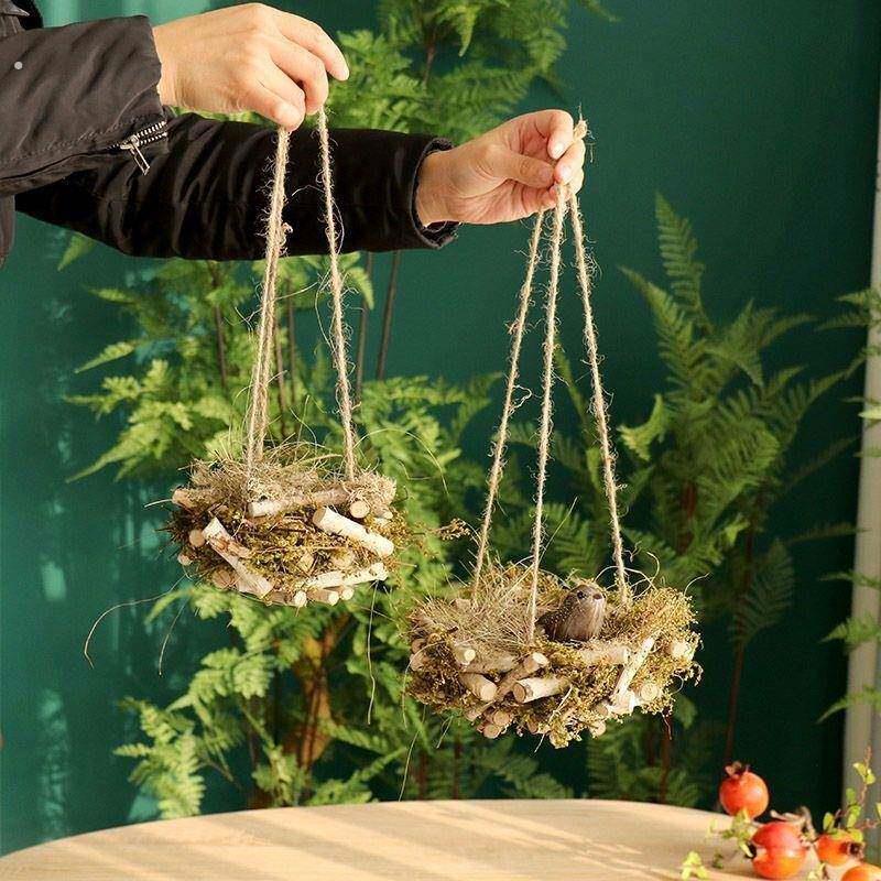 燕子窝鸟窝鸟巢小鸟手工草编户外田园风格仿真农家乐挂件摆件道具