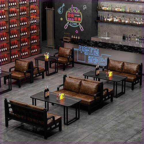 工卡座沙发清吧静吧音乐餐厅烧烤店酒馆商用复古酒吧桌椅组合