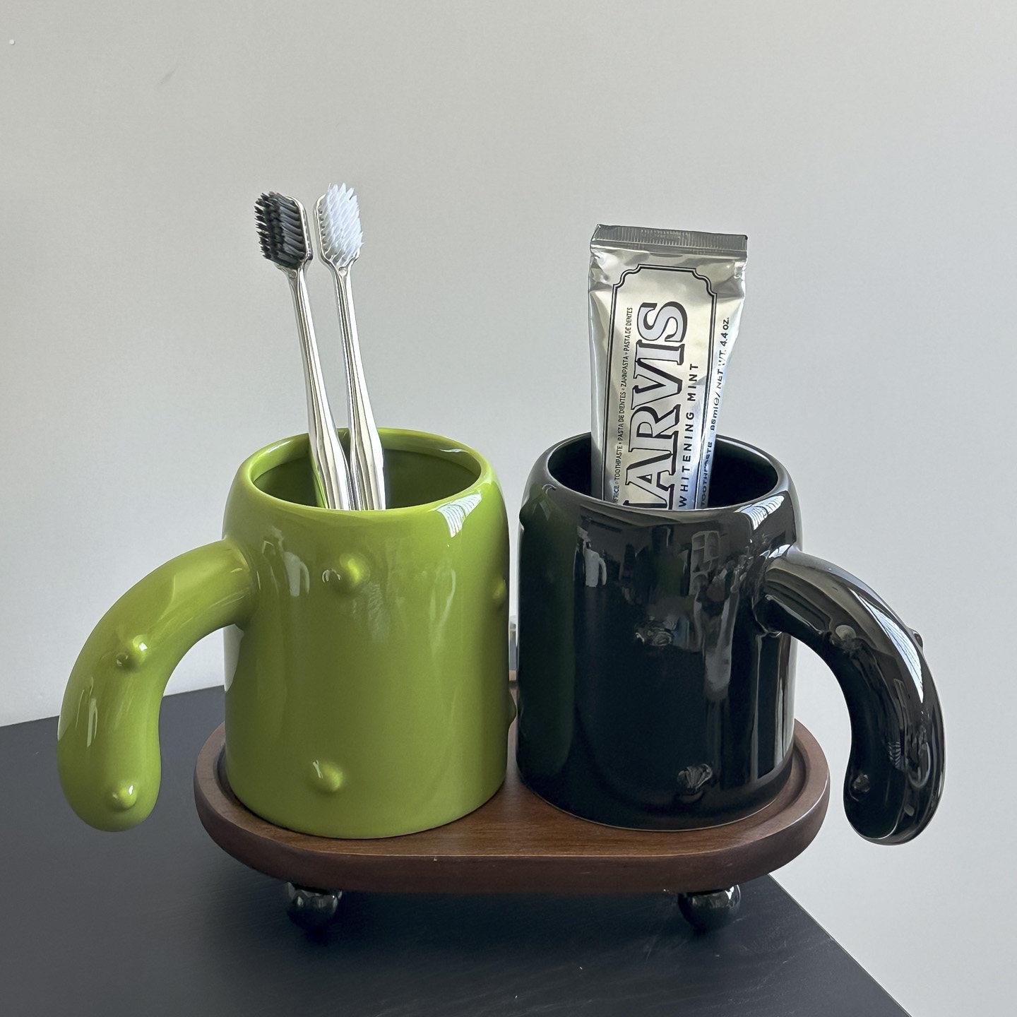 美式洗漱杯牙刷杯简约酒店陶瓷漱口杯复古刷牙杯牙缸化妆室置物架
