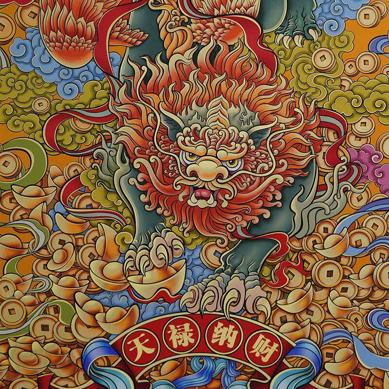 新中式黄铜招财貔貅转运挂画玄关入户装饰画国潮风沙发背景墙壁画
