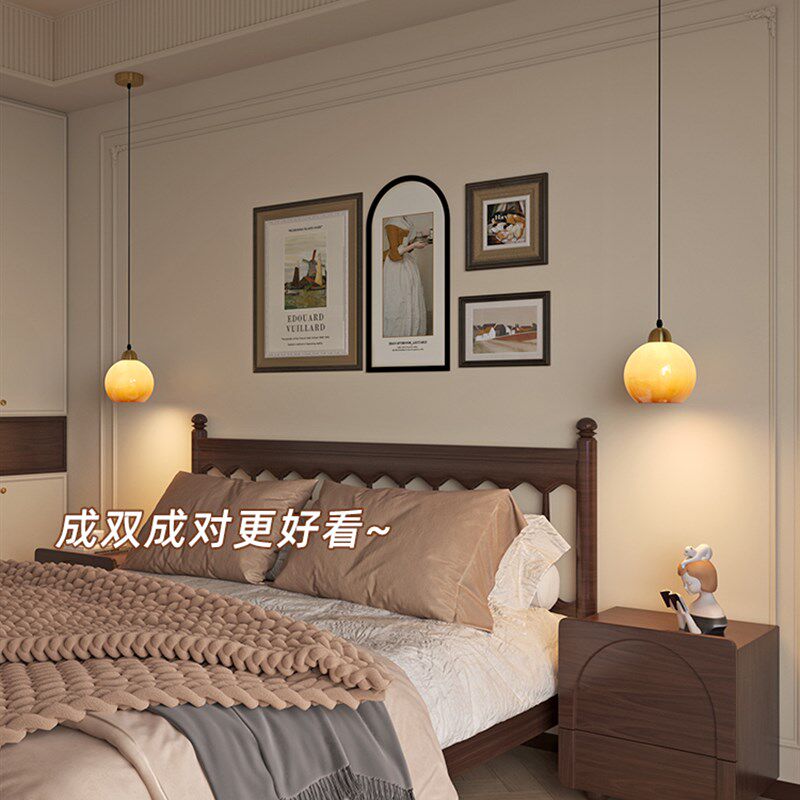 法式奶油风床头吊灯卧室吊线灯艺术中古复古过道玄关氛围灯高级感