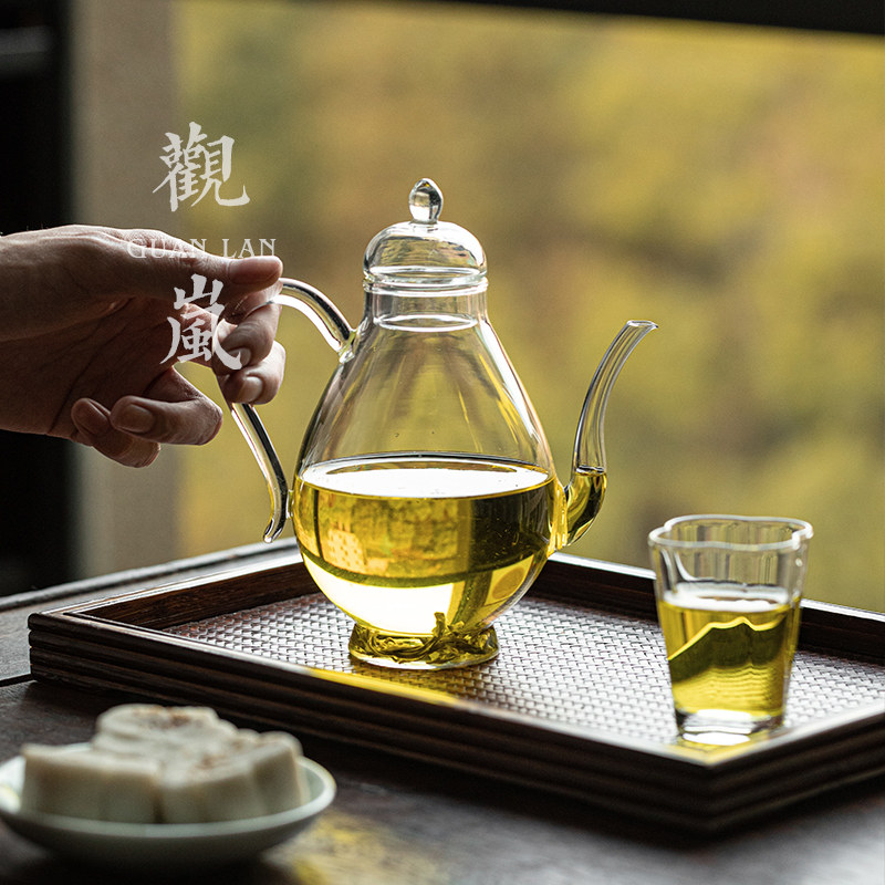 美人壶手工玻璃绿茶壶家用冷泡茶专用手执壶精美仿宋泡茶壶花茶壶