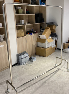 服装店挂衣架不锈钢银色中岛落地式陈列架女装店货架展示架带滑轮