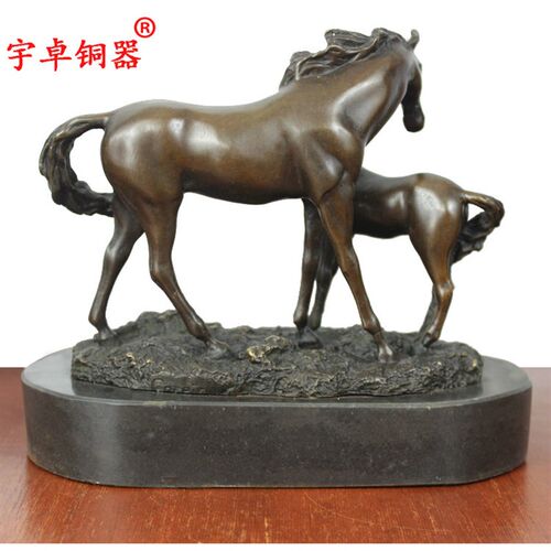 宇卓铜器母子马生肖马工艺品摆件 纯铜马黄铜马