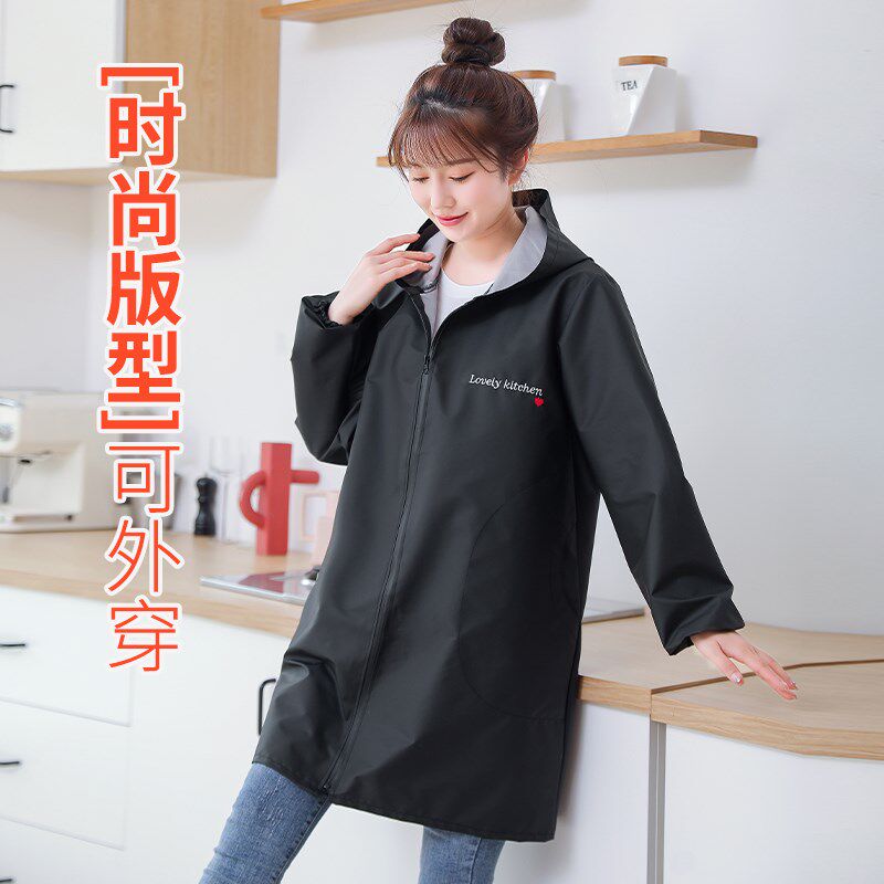 防水防油皮围裙长袖大人男女时尚工作服厨房餐饮家用罩衣秋冬护衣