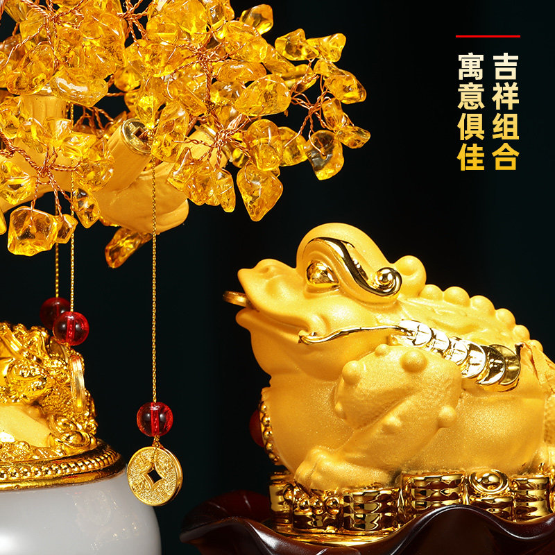 琉璃玉聚宝盆金蟾摆件招财老板办公室酒柜蟾蜍发财树装饰开业礼品