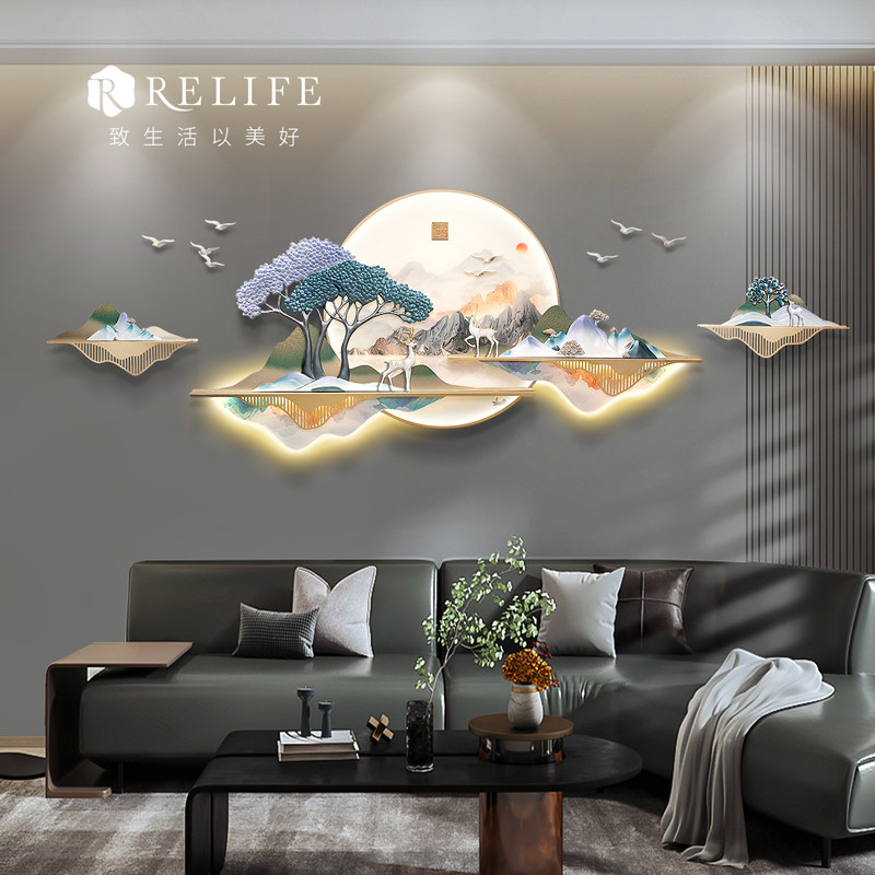 3d立体氛围客厅装饰画led灯沙发背景墙挂画大气新中式创意壁画