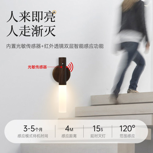 亚克力充电式家用发光门牌定制智能感应人来即亮LED灯标识牌胡桃