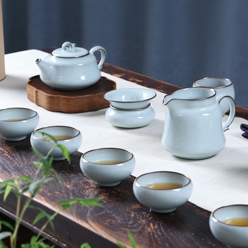 高端铁胎青瓷陶瓷功夫茶茶具套装家用客厅简约茶壶盖碗泡茶器送礼