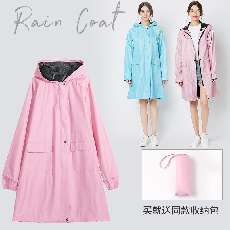 日韩时尚轻薄风衣式雨衣小清新透气黑胶防晒成人男女连体长款外套