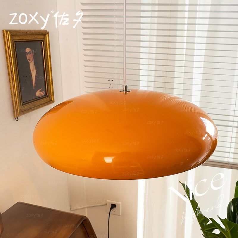 zoxy中古橘色锅盖餐厅吊灯 包豪斯复古吧台灯橙色单头餐桌吊灯
