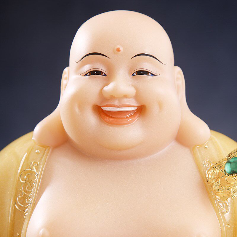 汉白玉石雕弥勒佛佛像家用供奉大肚笑佛开心佛菩萨雕像客厅摆件