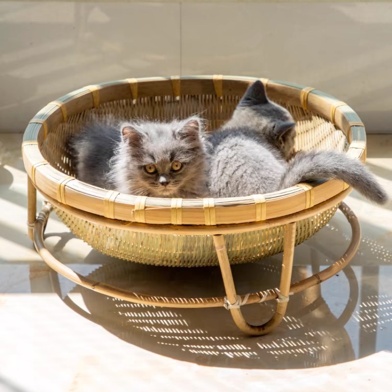 手工竹编猫窝夏天凉窝四季通用竹编制品网红创意幼猫咪宠物猫窝