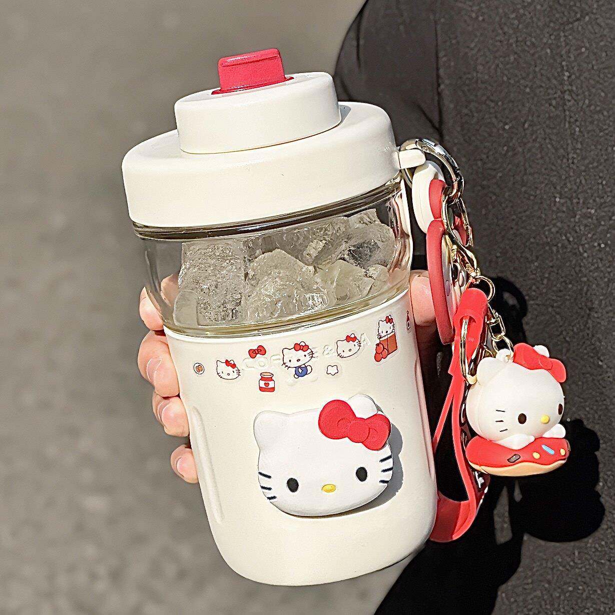 慧谷湖 HelloKitty玻璃水杯女生新款夏季可携式咖啡随行杯茶水分