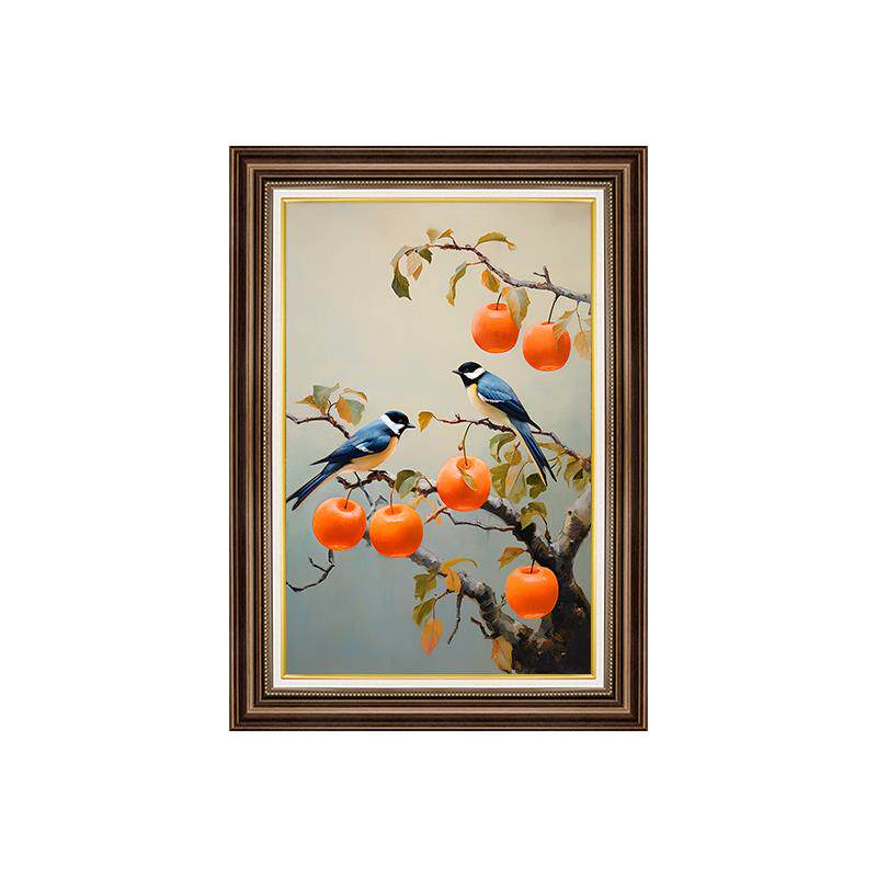 柿柿如意纯手绘油画玄关装饰画电视柜背景墙壁画过道走廊饭厅挂