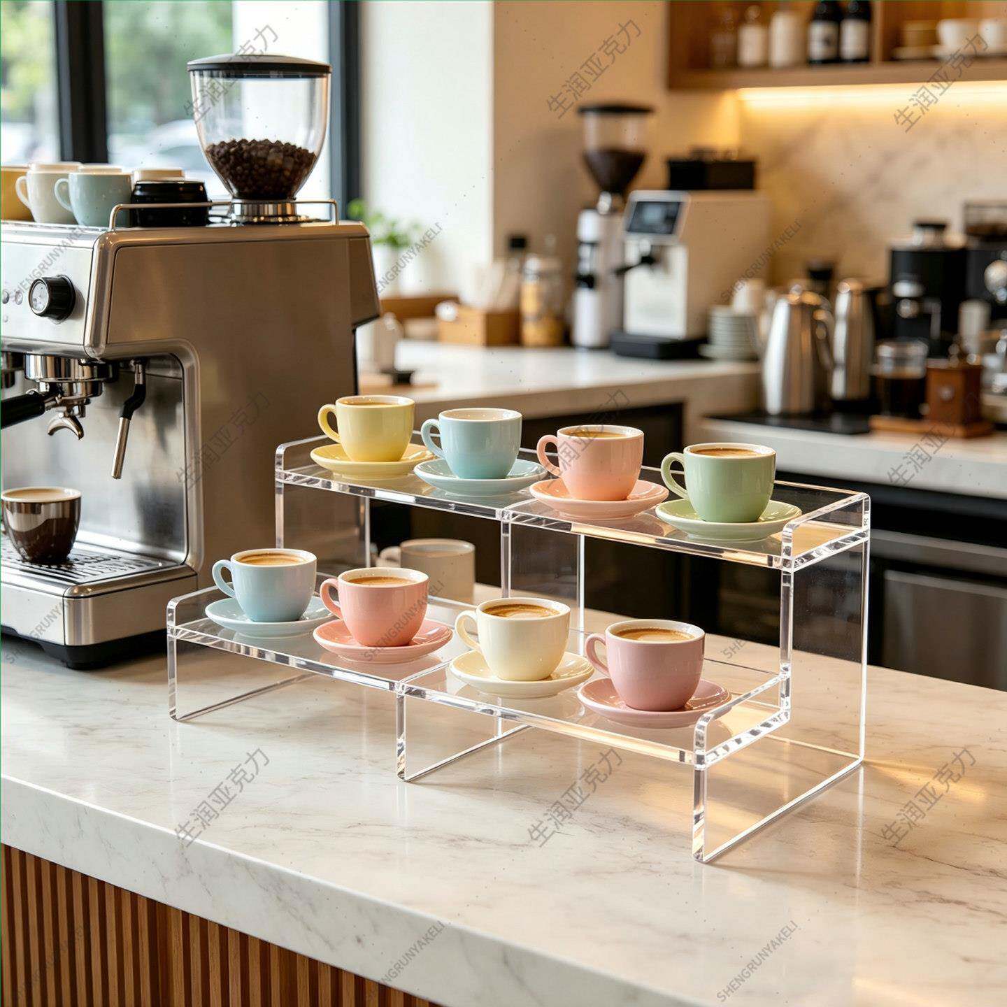 慧谷湖 压克力透明杯架咖啡店高低式马克杯水杯收纳层架简约风陈