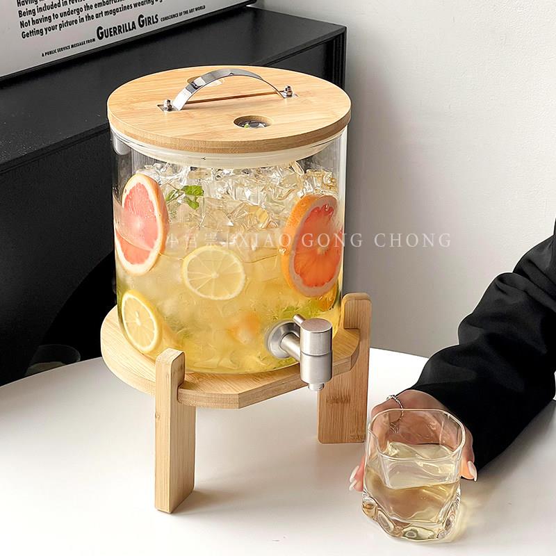 自助果汁桶可乐啤酒饮料桶耐高温玻璃冷水壶大容量泡酒桶水果茶