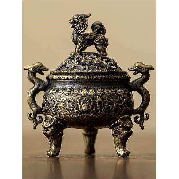 三足双耳麒麟合金小香炉香薰炉迷你貔貅镂花鼎工艺品摆件