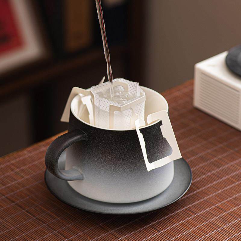 慧谷湖 黑陶咖啡杯陶瓷办公室家用带托盘泡茶杯带把水杯保温底座
