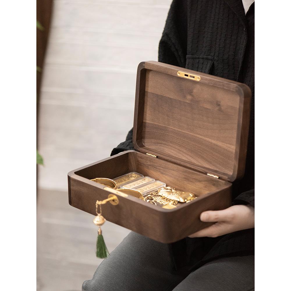 金条收纳盒20g50g100g黄金存放盒子黑胡桃实木带锁五金首饰盒结