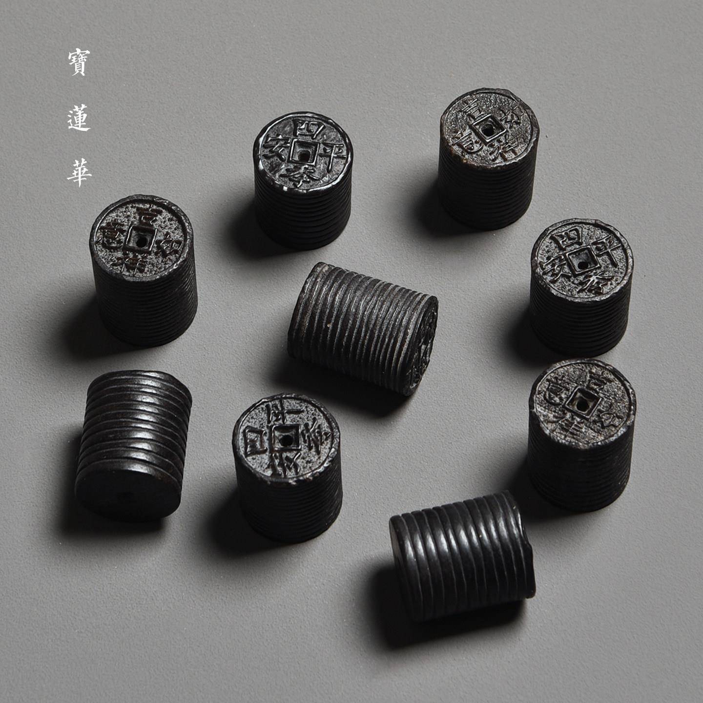 万贯钱冰碛岩石雕香插盖置 插线香座 壶盖托座茶宠茶玩手把件摆