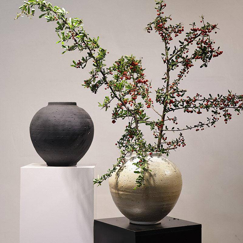 文艺覆古粗陶花器侘寂陶罐土陶干燥花花瓶手作日式茶室民宿禅意