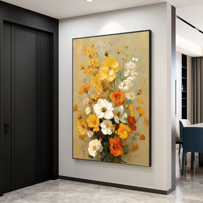 手绘心想事橙现代简约客厅装饰画橙色花卉玄关餐厅挂画肌理油画