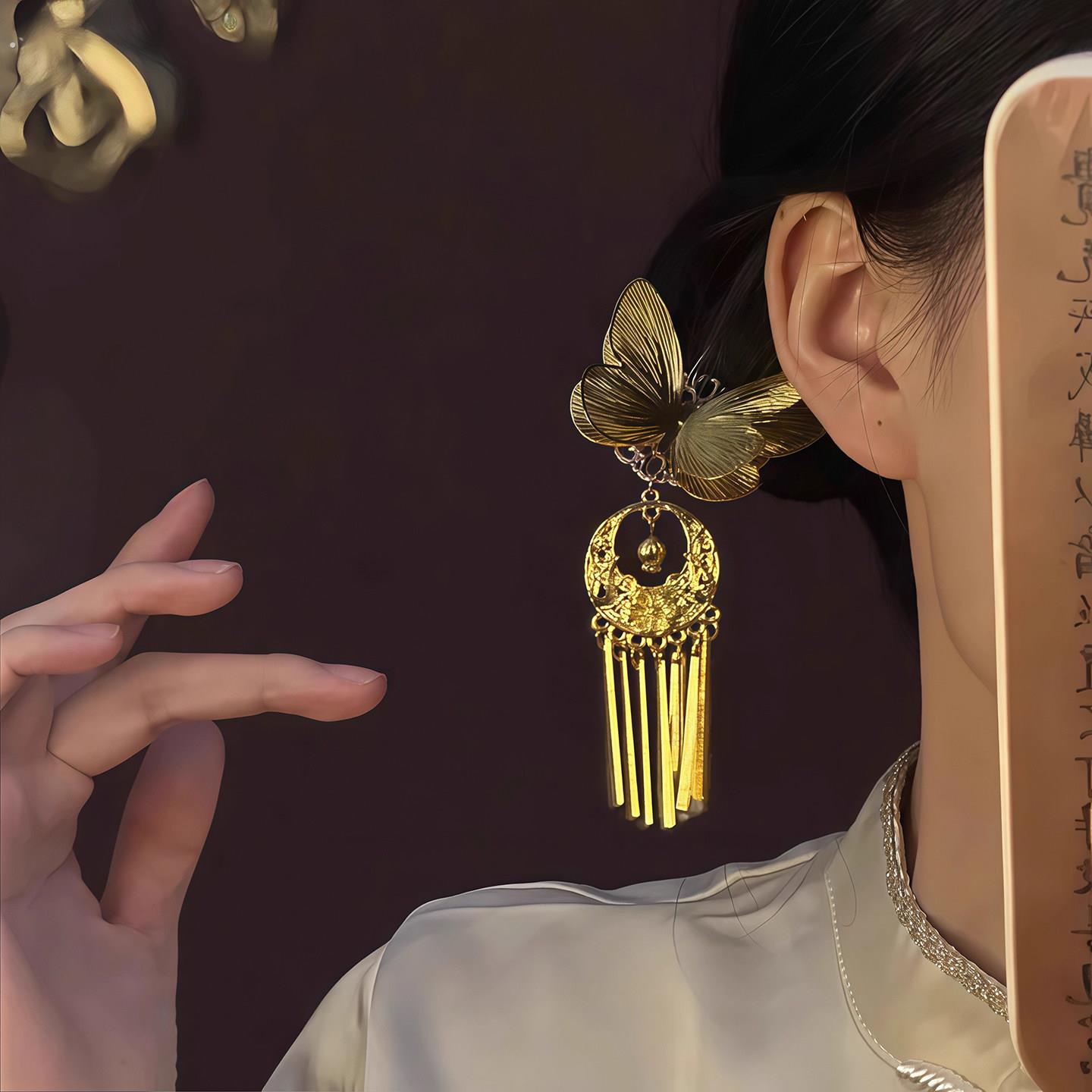复古镂空蝴蝶流苏发簪女2025新款国风头饰古装汉服发钗簪子发饰品