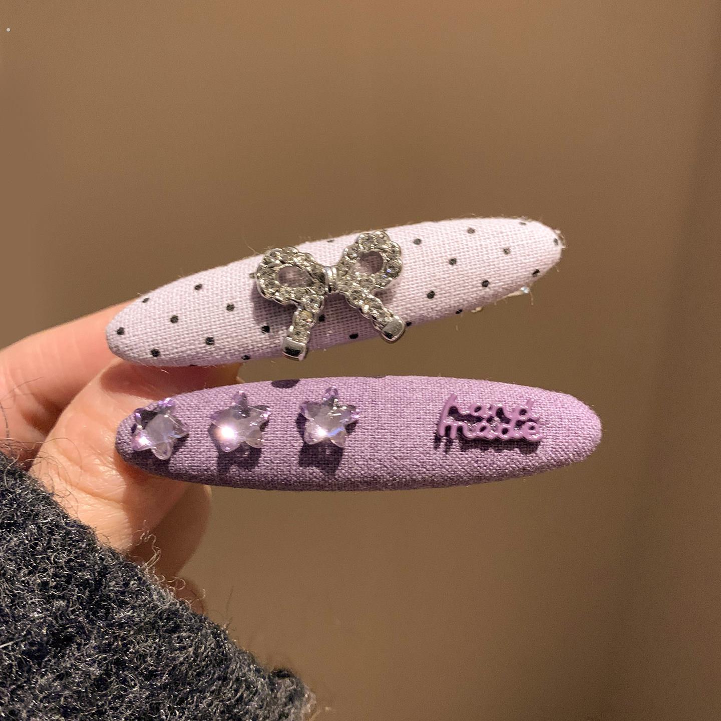 紫色水钻蝴蝶结发夹边夹侧边女高级感小众碎发刘海夹百搭韩系发卡