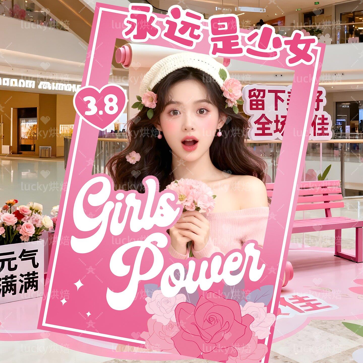 三八妇女节手持拍照相框装饰氛围仪式感拍照道具8女神节派对场景